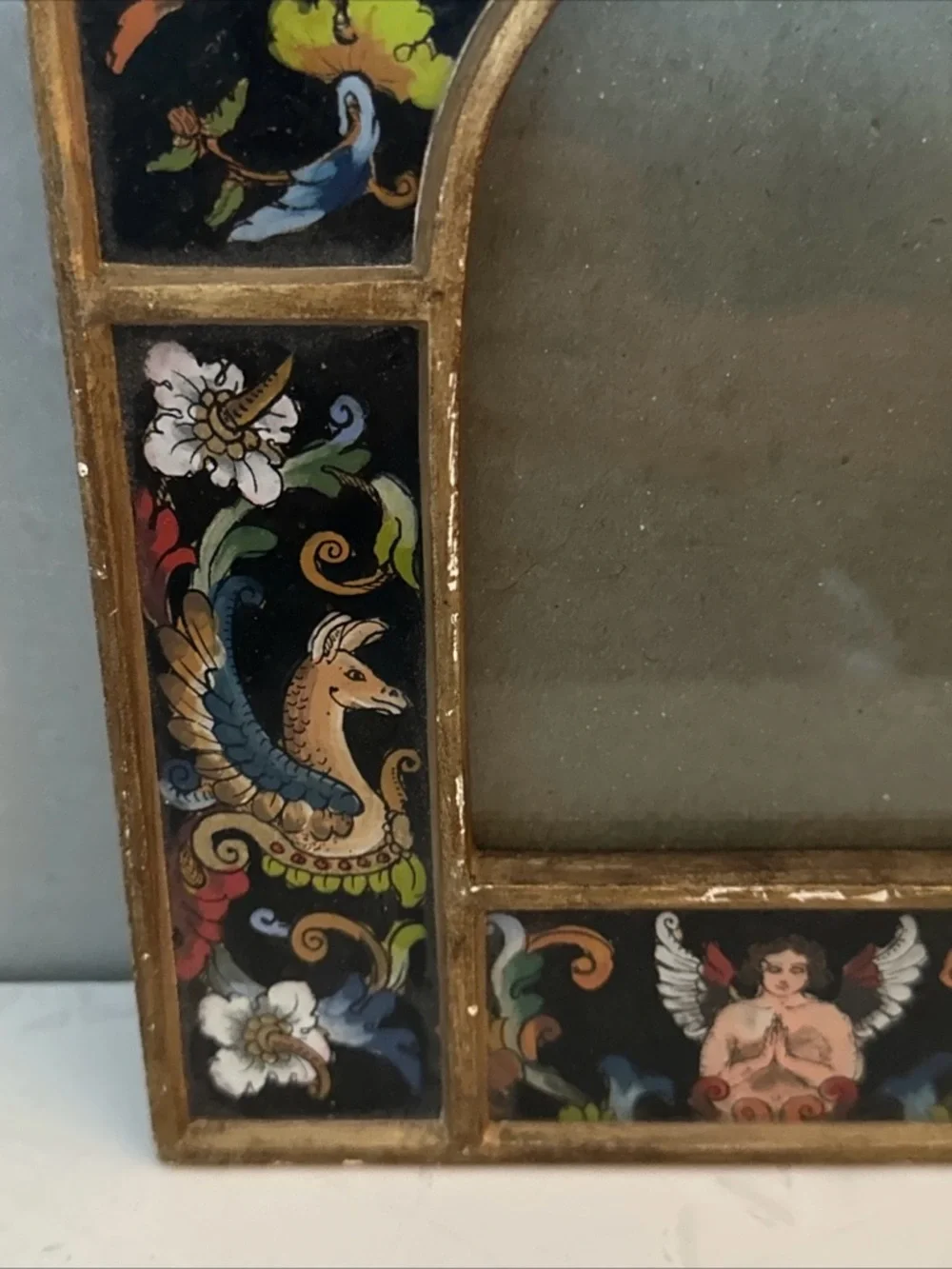 UNIQUE VINTAGE PICTURE FRAME w/Reverse Painting on GLASS 3.5X5 - Picture 6 of 11